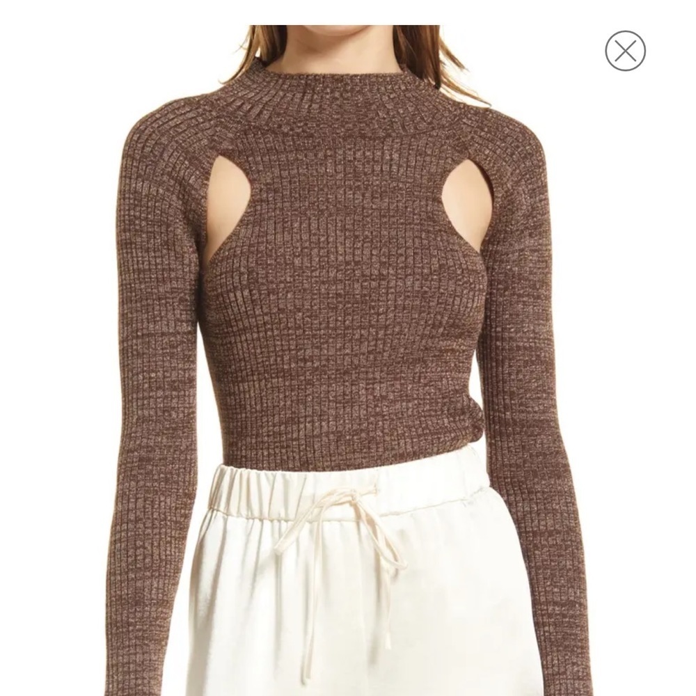 NWT Open Edit Ribbed crop cream/gold shimmer sweater slimming underarm cut out M